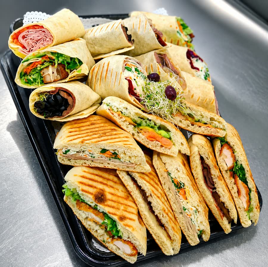 Catering platter of wraps and panini
