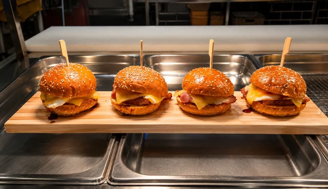 Bacon and egg sliders on a board