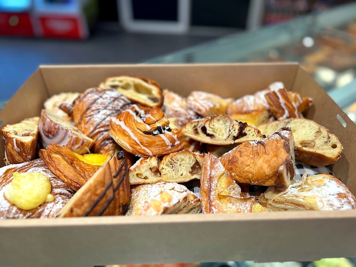 Box of croissants and danishes from the cabinet